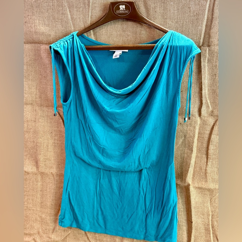 White House Black Market Blue Draped Blouse